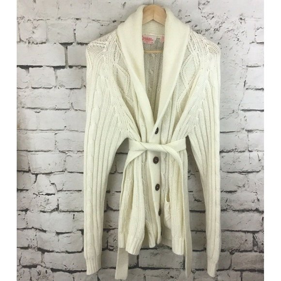 Vintage Indian Brand Sportswear Womens Sz L Sweater Cable Knit Cardigan W/Belt - Picture 1 of 5